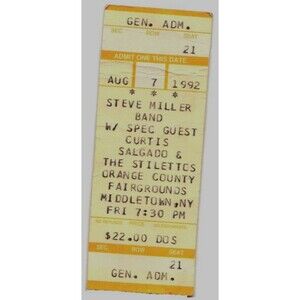 Vintage 1992 Steve Miller Curtis Salgado Concert Ticket Stub Middletown NY